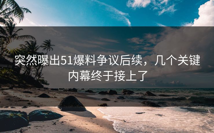 突然曝出51爆料争议后续，几个关键内幕终于接上了